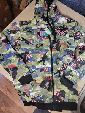 Bigfoot Hooded Camo/flag Print fleece lined hooded zip up Jacket